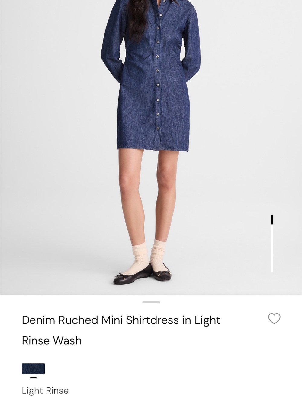 Denim Ruched Mini Shirtdress - Light Rinse